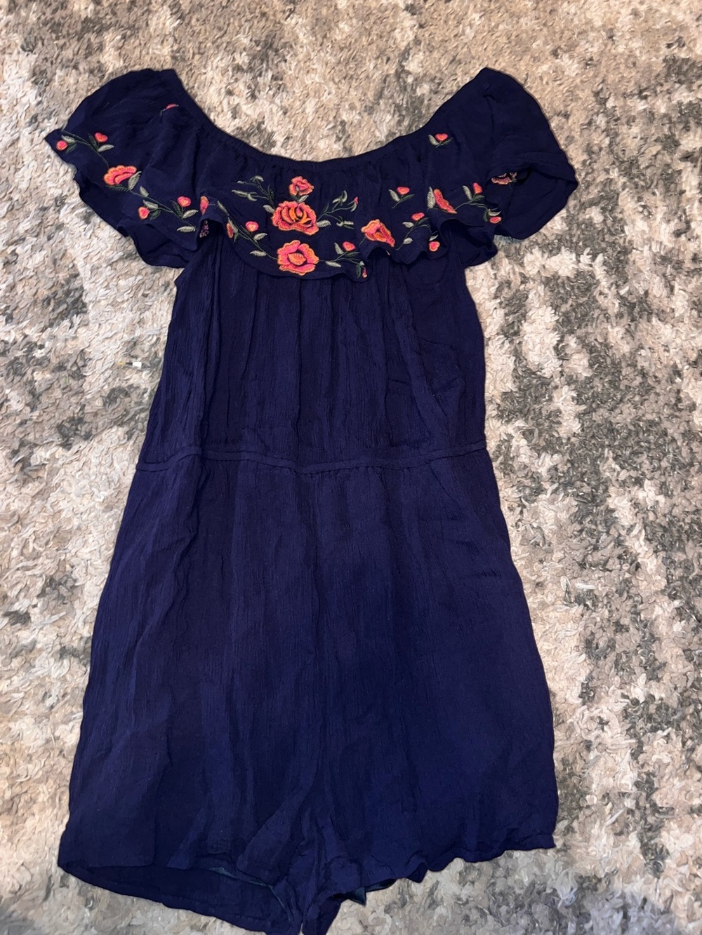 Women's Navy Off-Shoulder Embroidered Romper size large